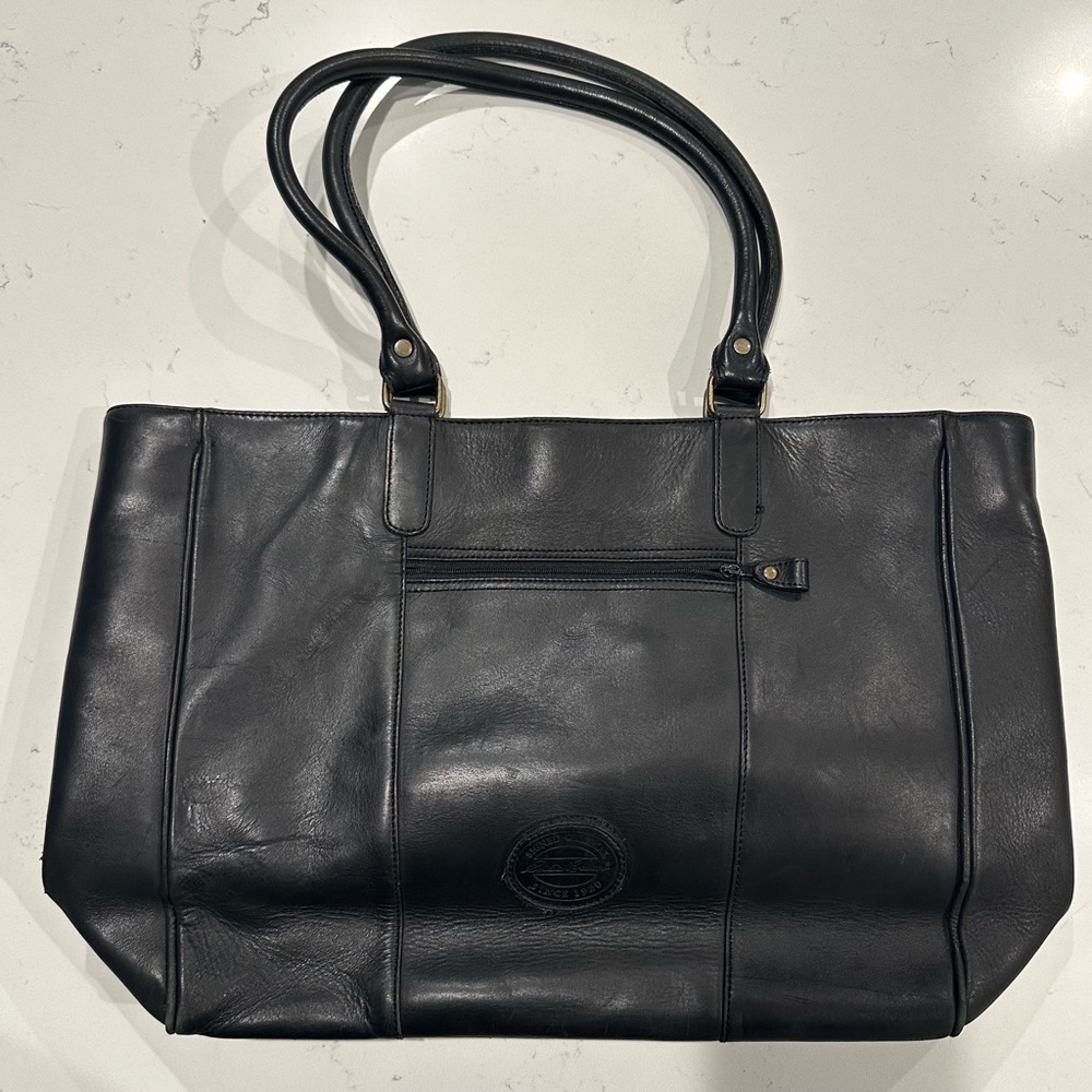 Genuine vintage EDDIE BAUER all black leather tote bag
